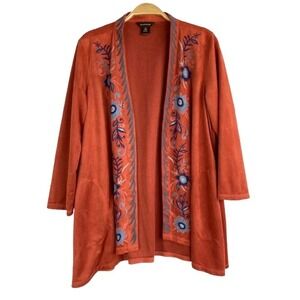 Multiples Boho Embroidered Cardigan Sweater Women Size S Rust Floral Cottagecore